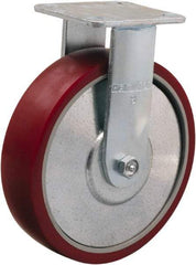 Hamilton - 8" Diam x 2" Wide x 9-1/2" OAH Top Plate Mount Rigid Caster - Polyurethane on Aluminum, 900 Lb Capacity, Straight Roller Bearing, 4 x 4-1/2" Plate - Benchmark Tooling