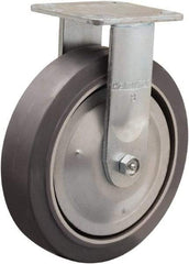 Hamilton - 8" Diam x 2" Wide x 9-1/2" OAH Top Plate Mount Rigid Caster - Rubber Mold on Aluminum, 500 Lb Capacity, Straight Roller Bearing, 4 x 4-1/2" Plate - Benchmark Tooling