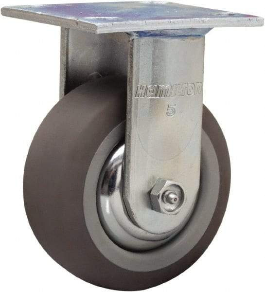 Hamilton - 5" Diam x 2" Wide x 6-1/2" OAH Top Plate Mount Rigid Caster - Rubber Mold on Polyolefin, 350 Lb Capacity, Straight Roller Bearing, 4 x 4-1/2" Plate - Benchmark Tooling