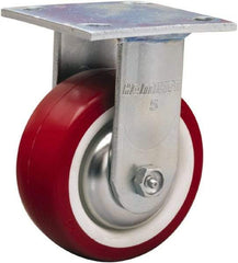Hamilton - 5" Diam x 2" Wide x 6-1/2" OAH Top Plate Mount Rigid Caster - Polyurethane Mold on Polypropylene, 900 Lb Capacity, Straight Roller Bearing, 4 x 4-1/2" Plate - Benchmark Tooling