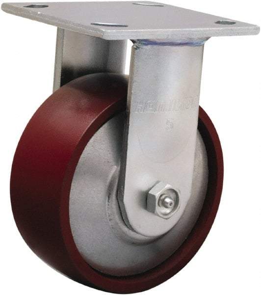 Hamilton - 5" Diam x 2" Wide x 6-1/2" OAH Top Plate Mount Rigid Caster - Cast Iron, 900 Lb Capacity, Sealed Precision Ball Bearing, 4 x 4-1/2" Plate - Benchmark Tooling