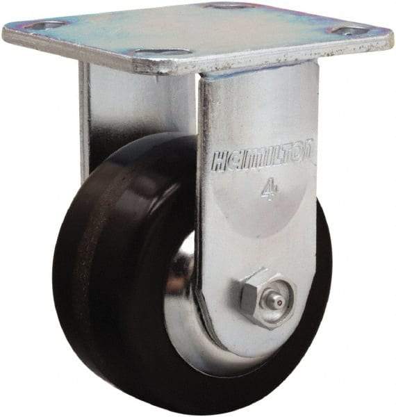 Hamilton - 4" Diam x 2" Wide x 5-5/8" OAH Top Plate Mount Rigid Caster - Phenolic, 800 Lb Capacity, Straight Roller Bearing, 4 x 4-1/2" Plate - Benchmark Tooling