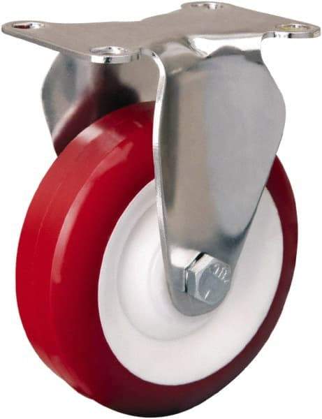 Hamilton - 4" Diam x 1-3/8" Wide x 5-1/8" OAH Top Plate Mount Rigid Caster - Polyurethane Mold on Polypropylene, 325 Lb Capacity, Delrin Bearing, 2-3/8 x 3-5/8" Plate - Benchmark Tooling