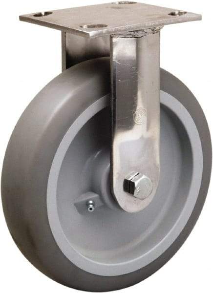 Hamilton - 8" Diam x 2" Wide x 9-1/2" OAH Top Plate Mount Rigid Caster - Rubber Mold on Polyolefin, 500 Lb Capacity, Delrin Bearing, 3-3/4 x 4-1/2" Plate - Benchmark Tooling