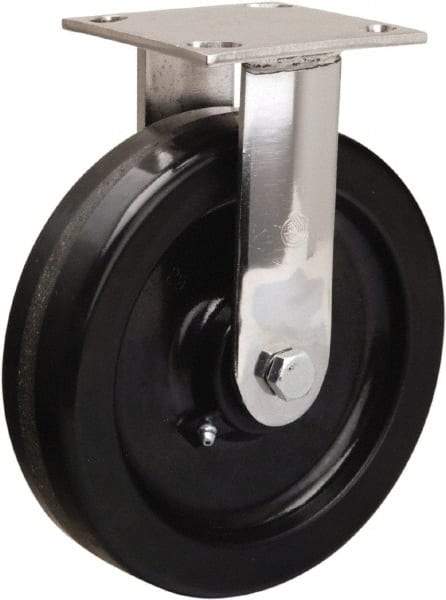 Hamilton - 8" Diam x 2" Wide x 9-1/2" OAH Top Plate Mount Rigid Caster - Phenolic, 800 Lb Capacity, Delrin Bearing, 3-3/4 x 4-1/2" Plate - Benchmark Tooling