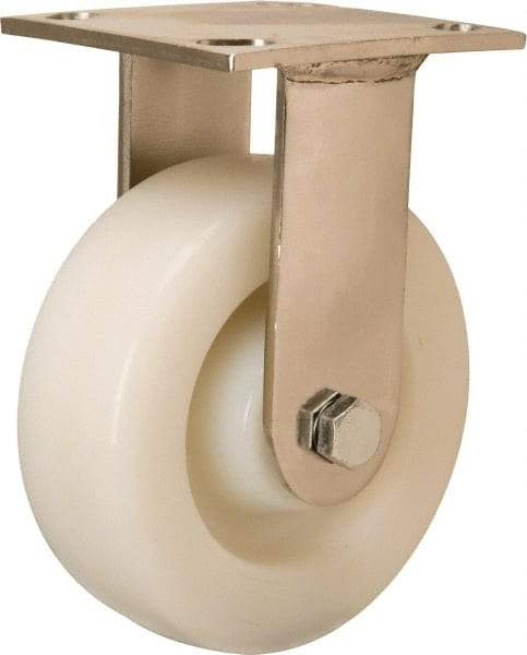 Hamilton - 6" Diam x 2" Wide x 7-1/2" OAH Top Plate Mount Rigid Caster - Nylon, 500 Lb Capacity, Stainless Steel Precision Ball Bearing, 3-3/4 x 4-1/2" Plate - Benchmark Tooling