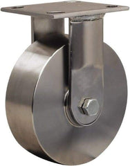 Hamilton - 6" Diam x 2" Wide x 7-1/2" OAH Top Plate Mount Rigid Caster - Forged Steel, 800 Lb Capacity, Plain Bore Bearing, 3-3/4 x 4-1/2" Plate - Benchmark Tooling