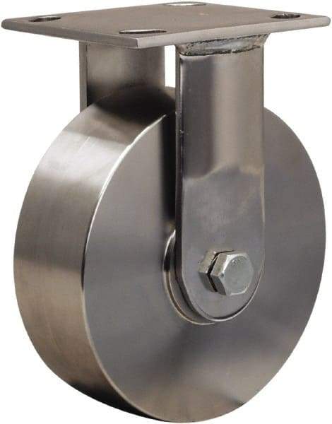 Hamilton - 6" Diam x 2" Wide x 7-1/2" OAH Top Plate Mount Rigid Caster - Forged Steel, 800 Lb Capacity, Delrin Bearing, 3-3/4 x 4-1/2" Plate - Benchmark Tooling