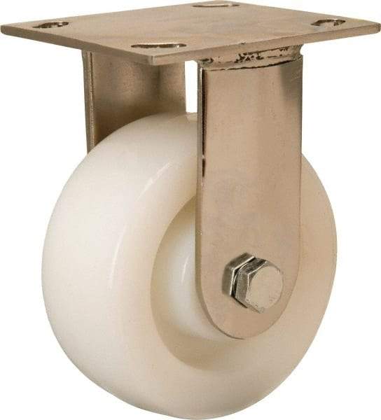 Hamilton - 5" Diam x 2" Wide x 6-1/2" OAH Top Plate Mount Rigid Caster - Nylon, 500 Lb Capacity, Stainless Steel Precision Ball Bearing, 3-3/4 x 4-1/2" Plate - Benchmark Tooling
