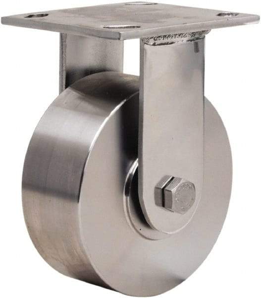 Hamilton - 5" Diam x 2" Wide x 6-1/2" OAH Top Plate Mount Rigid Caster - Forged Steel, 800 Lb Capacity, Delrin Bearing, 3-3/4 x 4-1/2" Plate - Benchmark Tooling