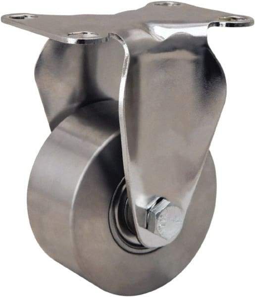 Hamilton - 3" Diam x 1-3/8" Wide x 4-5/8" OAH Top Plate Mount Rigid Caster - Forged Steel, 325 Lb Capacity, Stainless Steel Precision Ball Bearing, 2-3/8 x 3-5/8" Plate - Benchmark Tooling