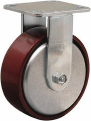 Hamilton - 6" Diam x 2" Wide x 7-1/2" OAH Top Plate Mount Rigid Caster - Cast Iron, 800 Lb Capacity, Sealed Precision Ball Bearing, 4 x 4-1/2" Plate - Benchmark Tooling