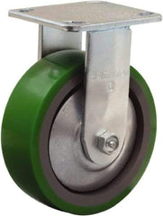 Hamilton - 6" Diam x 2" Wide x 7-1/2" OAH Top Plate Mount Rigid Caster - Polyurethane Mold onto Cast Iron Center, 900 Lb Capacity, Sealed Precision Ball Bearing, 4 x 4-1/2" Plate - Benchmark Tooling