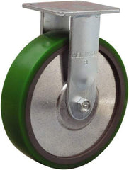 Hamilton - 8" Diam x 2" Wide x 9-1/2" OAH Top Plate Mount Rigid Caster - Polyurethane Mold onto Cast Iron Center, 900 Lb Capacity, Sealed Precision Ball Bearing, 4 x 4-1/2" Plate - Benchmark Tooling