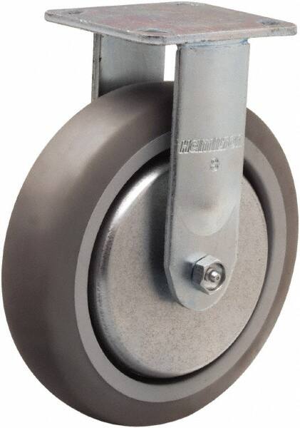 Hamilton - 8" Diam x 2" Wide x 9-1/2" OAH Top Plate Mount Rigid Caster - Rubber Mold on Polyolefin, 500 Lb Capacity, Straight Roller Bearing, 4 x 4-1/2" Plate - Benchmark Tooling