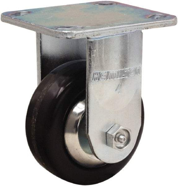 Hamilton - 4" Diam x 1-1/2" Wide x 5-5/8" OAH Top Plate Mount Rigid Caster - Phenolic, 600 Lb Capacity, Straight Roller Bearing, 4 x 4-1/2" Plate - Benchmark Tooling