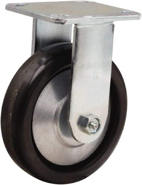 Hamilton - 6" Diam x 1-1/2" Wide x 7-1/2" OAH Top Plate Mount Rigid Caster - Phenolic, 800 Lb Capacity, Straight Roller Bearing, 4 x 4-1/2" Plate - Benchmark Tooling