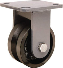 Hamilton - 4" Diam x 2" Wide, Iron Rigid Caster - 800 Lb Capacity, Top Plate Mount, 4" x 4-1/2" Plate, Straight Roller Bearing - Benchmark Tooling