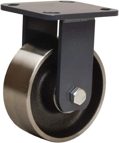 Hamilton - 5" Diam x 2" Wide x 6-1/2" OAH Top Plate Mount Rigid Caster - Forged Steel, 2,000 Lb Capacity, Sealed Precision Ball Bearing, 4 x 4-1/2" Plate - Benchmark Tooling