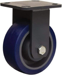 Hamilton - 5" Diam x 2" Wide x 6-1/2" OAH Top Plate Mount Rigid Caster - Polyurethane Mold onto Cast Iron Center, 840 Lb Capacity, Tapered Roller Bearing, 4 x 4-1/2" Plate - Benchmark Tooling