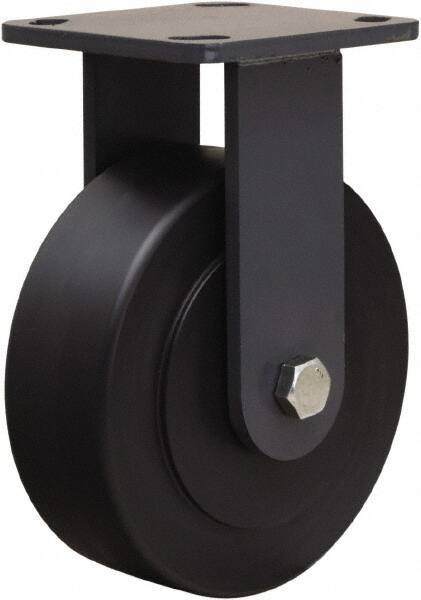 Hamilton - 6" Diam x 2" Wide x 7-1/2" OAH Top Plate Mount Rigid Caster - Nylon, 2,000 Lb Capacity, Sealed Precision Ball Bearing, 4 x 4-1/2" Plate - Benchmark Tooling