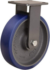 Hamilton - 8" Diam x 2" Wide x 9-1/2" OAH Top Plate Mount Rigid Caster - Polyurethane Mold onto Cast Iron Center, 1,200 Lb Capacity, Tapered Roller Bearing, 4 x 4-1/2" Plate - Benchmark Tooling