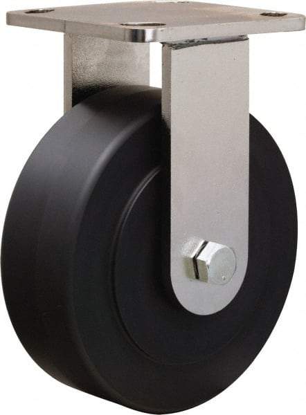 Hamilton - 6" Diam x 2" Wide x 7-1/2" OAH Top Plate Mount Rigid Caster - Nylon, 1,600 Lb Capacity, Stainless Steel Double Shielded Precision Ball Bearing, 4 x 4-1/2" Plate - Benchmark Tooling