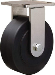 Hamilton - 6" Diam x 2" Wide x 7-1/2" OAH Top Plate Mount Rigid Caster - Nylon, 1,600 Lb Capacity, Stainless Steel Double Shielded Precision Ball Bearing, 4 x 4-1/2" Plate - Benchmark Tooling