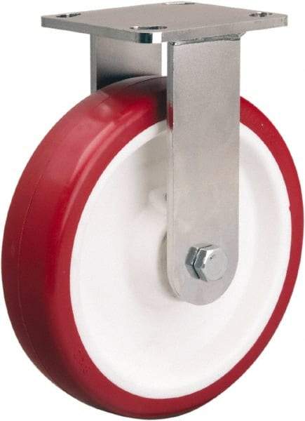 Hamilton - 8" Diam x 2" Wide x 9-1/2" OAH Top Plate Mount Rigid Caster - Polyurethane Mold on Polypropylene, 1,000 Lb Capacity, Delrin Bearing, 4 x 4-1/2" Plate - Benchmark Tooling