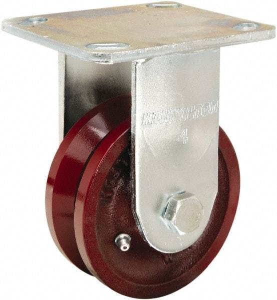 Hamilton - 4" Diam x 1-1/2" Wide, Iron Rigid Caster - 550 Lb Capacity, Top Plate Mount, 4" x 4-1/2" Plate, Straight Roller Bearing - Benchmark Tooling