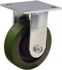 Hamilton - 5" Diam x 1-1/2" Wide x 6-1/8" OAH Top Plate Mount Rigid Caster - Polyurethane Mold onto Cast Iron Center, 550 Lb Capacity, Straight Roller Bearing, 4 x 4-1/2" Plate - Benchmark Tooling