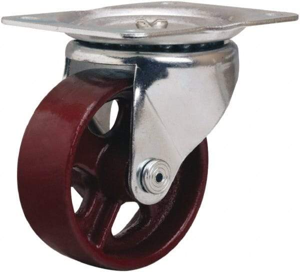 Hamilton - 4" Diam x 1-1/2" Wide x 5" OAH Top Plate Mount Swivel Caster - Cast Iron, 375 Lb Capacity, Plain Bore Bearing, 4 x 5-1/8" Plate - Benchmark Tooling