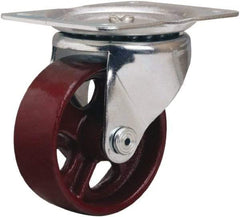 Hamilton - 4" Diam x 1-1/2" Wide x 5" OAH Top Plate Mount Swivel Caster - Cast Iron, 375 Lb Capacity, Plain Bore Bearing, 4 x 5-1/8" Plate - Benchmark Tooling