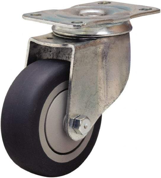 Hamilton - 3-1/2" Diam x 1-3/8" Wide x 4-13/16" OAH Top Plate Mount Swivel Caster - Rubber Mold on Polyolefin, 240 Lb Capacity, Precision Ball Bearing, 2-1/2 x 3-3/4" Plate - Benchmark Tooling