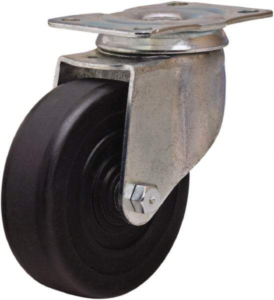 Hamilton - 4" Diam x 1-1/4" Wide x 5" OAH Top Plate Mount Swivel Caster - Hard Rubber, 250 Lb Capacity, Self-Lubricating Bearing, 2-1/2 x 3-3/4" Plate - Benchmark Tooling