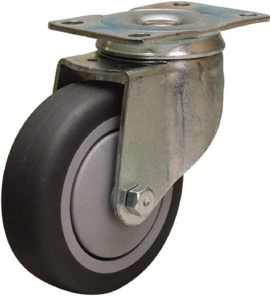 Hamilton - 4" Diam x 1-3/8" Wide x 5" OAH Top Plate Mount Swivel Caster - Rubber Mold on Polyolefin, 250 Lb Capacity, Precision Ball Bearing, 2-1/2 x 3-3/4" Plate - Benchmark Tooling
