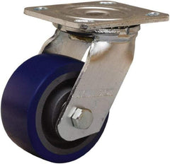 Hamilton - 4" Diam x 2" Wide x 5-5/8" OAH Top Plate Mount Swivel Caster - Polyurethane Mold onto Cast Iron Center, 600 Lb Capacity, Sealed Precision Ball Bearing, 4 x 4-1/2" Plate - Benchmark Tooling