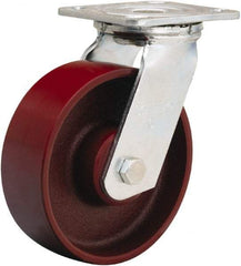 Hamilton - 6" Diam x 2" Wide x 7-1/2" OAH Top Plate Mount Swivel Caster - Cast Iron, 1,250 Lb Capacity, Precision Ball Bearing, 4 x 4-1/2" Plate - Benchmark Tooling
