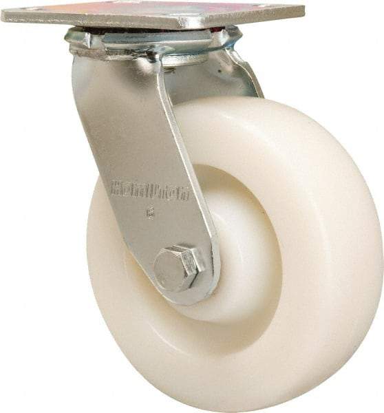 Hamilton - 6" Diam x 2" Wide x 7-1/2" OAH Top Plate Mount Swivel Caster - Nylon, 1,000 Lb Capacity, Sealed Precision Ball Bearing, 4 x 4-1/2" Plate - Benchmark Tooling