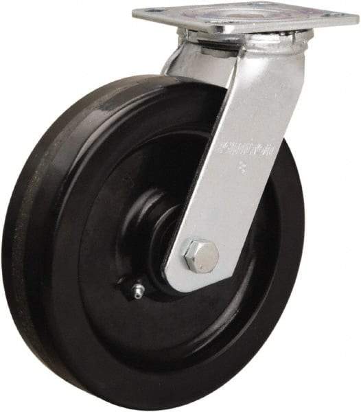 Hamilton - 8" Diam x 2" Wide x 9-1/2" OAH Top Plate Mount Swivel Caster - Phenolic, 900 Lb Capacity, Straight Roller Bearing, 4 x 4-1/2" Plate - Benchmark Tooling