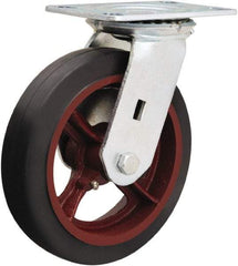 Hamilton - 8" Diam x 2" Wide x 9-1/2" OAH Top Plate Mount Swivel Caster - Rubber Mold on Cast Iron, 500 Lb Capacity, Straight Roller Bearing, 4-1/2 x 6-1/4" Plate - Benchmark Tooling