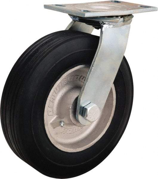 Hamilton - 10" Diam x 2-3/4" Wide, Rubber Swivel Caster - 700 Lb Capacity, Top Plate Mount, 4-1/2" x 6-1/4" Plate, Straight Roller Bearing - Benchmark Tooling