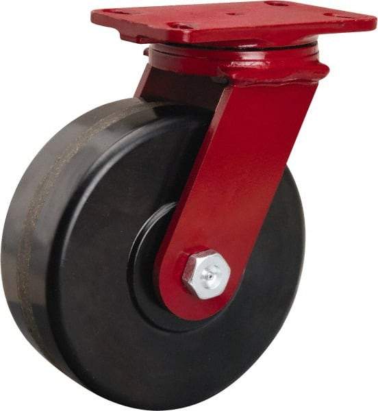 Hamilton - 8" Diam x 3" Wide x 10-1/8" OAH Top Plate Mount Swivel Caster - Phenolic, 2,200 Lb Capacity, Tapered Roller Bearing, 4-1/2 x 6-1/2" Plate - Benchmark Tooling