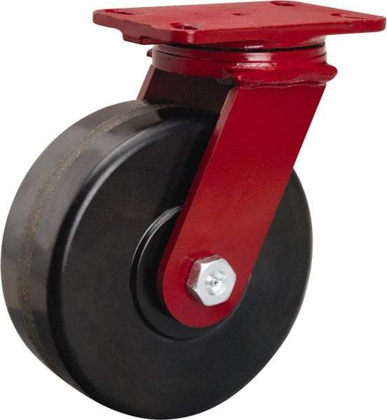 Hamilton - 8" Diam x 3" Wide x 10-1/8" OAH Top Plate Mount Swivel Caster - Phenolic, 2,200 Lb Capacity, Straight Roller Bearing, 4-1/2 x 6-1/2" Plate - Benchmark Tooling