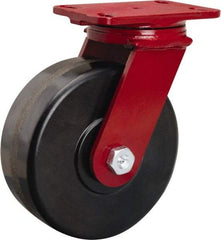 Hamilton - 8" Diam x 3" Wide x 10-1/8" OAH Top Plate Mount Swivel Caster - Phenolic, 2,200 Lb Capacity, Straight Roller Bearing, 4-1/2 x 6-1/2" Plate - Benchmark Tooling