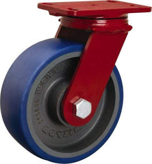 Hamilton - 8" Diam x 3" Wide x 10-1/8" OAH Top Plate Mount Swivel Caster - Polyurethane Mold onto Cast Iron Center, 2,000 Lb Capacity, Sealed Precision Ball Bearing, 4-1/2 x 6-1/2" Plate - Benchmark Tooling