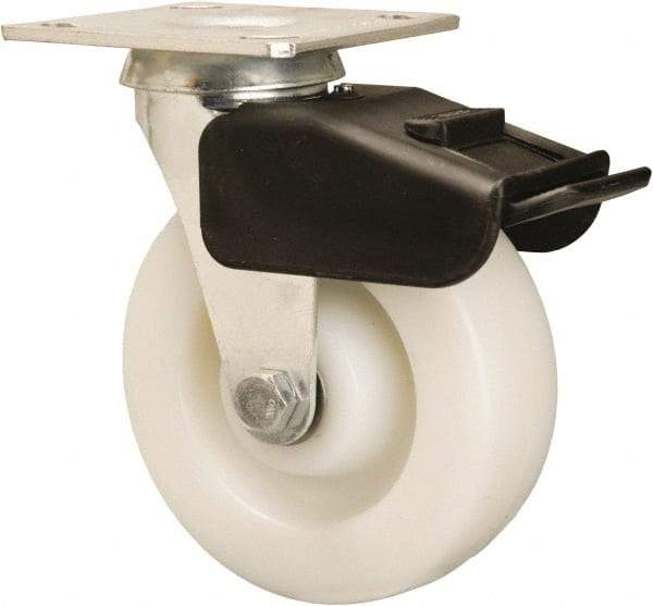 Hamilton - 6" Diam x 2" Wide x 7-1/2" OAH Top Plate Mount Swivel Caster - Nylon, 850 Lb Capacity, Precision Ball Bearing, 4 x 4-1/2" Plate - Benchmark Tooling