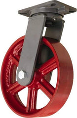 Hamilton - 12" Diam x 3" Wide x 15-1/2" OAH Top Plate Mount Swivel Caster - Cast Iron, 2,500 Lb Capacity, Straight Roller Bearing, 5-1/4 x 7-1/4" Plate - Benchmark Tooling