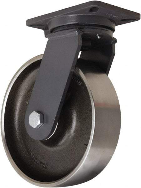 Hamilton - 10" Diam x 3" Wide x 12-1/2" OAH Top Plate Mount Swivel Caster - Forged Steel, 3,500 Lb Capacity, Sealed Precision Ball Bearing, 5-1/4 x 7-1/4" Plate - Benchmark Tooling