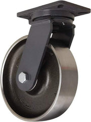 Hamilton - 10" Diam x 3" Wide x 12-1/2" OAH Top Plate Mount Swivel Caster - Forged Steel, 3,500 Lb Capacity, Tapered Roller Bearing, 5-1/4 x 7-1/4" Plate - Benchmark Tooling